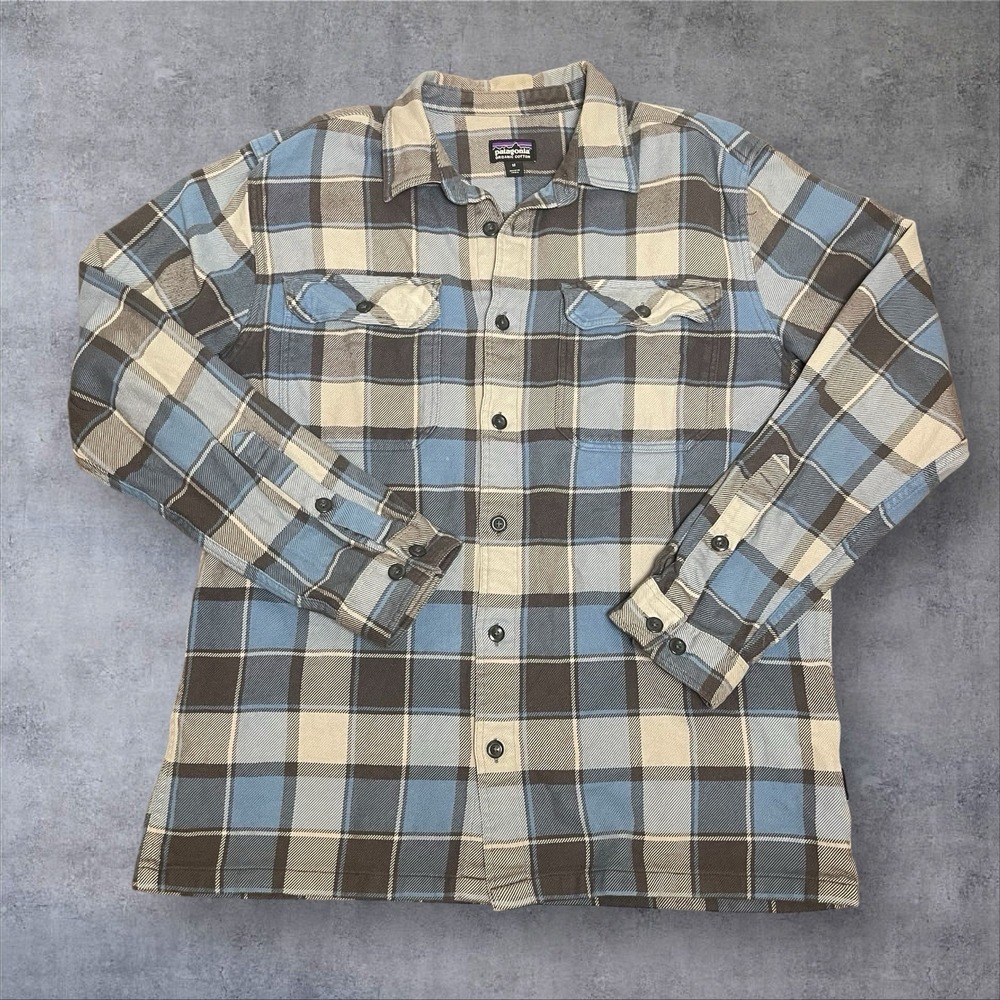 Patagonia Fjord Flannel Button Down Shirt Mens M Blue/Gray Plaid Organic Cotton - Picture 6 of 10